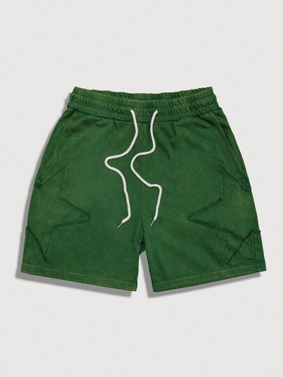 Street Life Pantalones cortos casuales con bolsillo y amarre delantero de unicolor para hombres, para uso diario