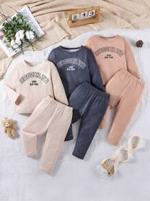 SHEIN Ensemble de 2 pièces pour bébé fille, Top à manches longues imprimé lettres assorti avec leggings, tenue casual pour automne/hiver