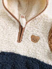 Cozy Pixies 2 件装男婴熊印花撞色保暖内衬圆领长袖运动衫和休闲长裤冬季服装套装