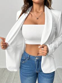 SHEIN PETITE Autumn And Winter Wear Suitable For Commuting. Shawl Collar Single-Button Black Suit Jacket - White - View 7