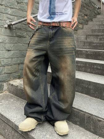 Manfinity Roghcode Herren Jeans in Große Größen mit einfacher Tasche, Lässig Alltagskleidung