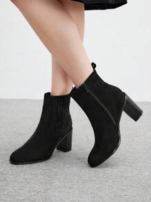 CUCCOO BIZCHIC Botines de tobillo versátiles de tacón alto con cremallera lateral de unicolor de moda para mujer, Día de San Valentín - Negro - Ver 7