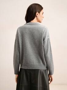 Anewsta Elegant Rhinestone Decor Crew Neck Women Pullover Sweater Knit Pullover Fall Winter