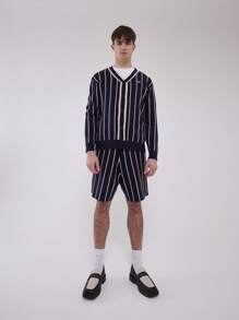 Musero Knit Button Up Striped Cardigan