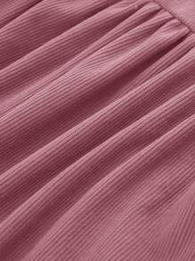 Cozy Pixies 女婴植物花卉印花荷叶边领长袖高腰连衣裙 - 粉色 - 查看 3