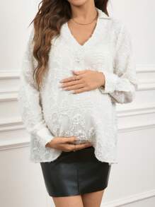 SHEIN Top casual de manga larga con cuello en V para mujeres embarazadas