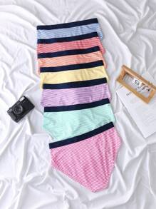 7pcs/Pack Milk Silk Stripe Casual Briefs With Waistband, Underwear For Teens