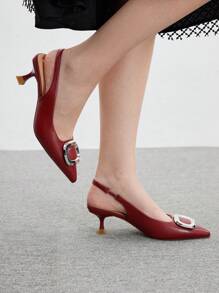 CUCCOO BIZCHIC Stilettos à boucle argentée à bout pointu sexy rouge pour les banquets et soirées de la Saint-Valentin - Rouge Casaque - Voir 3