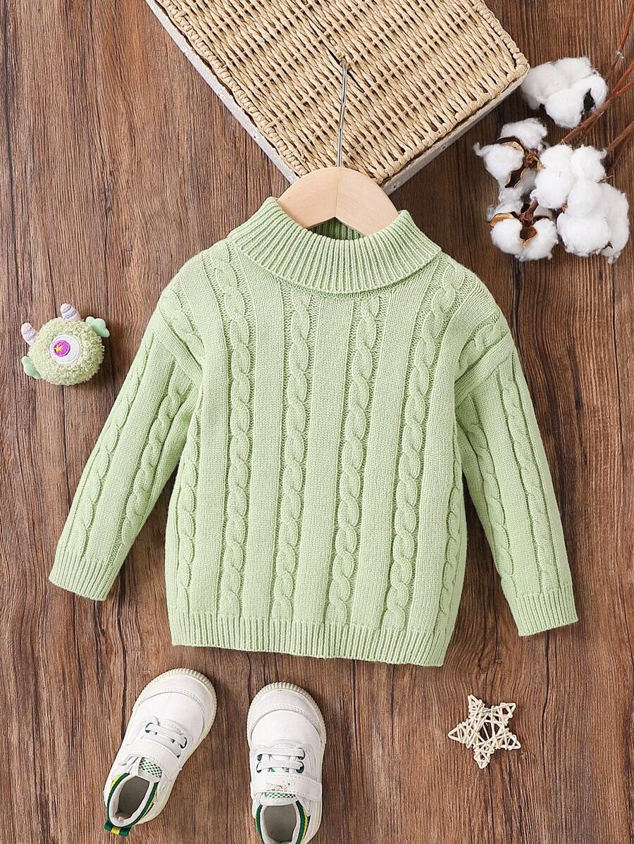 Fashionable Baby Girls' Green Cable Knit Warm Sweater - Mint Green - View 1
