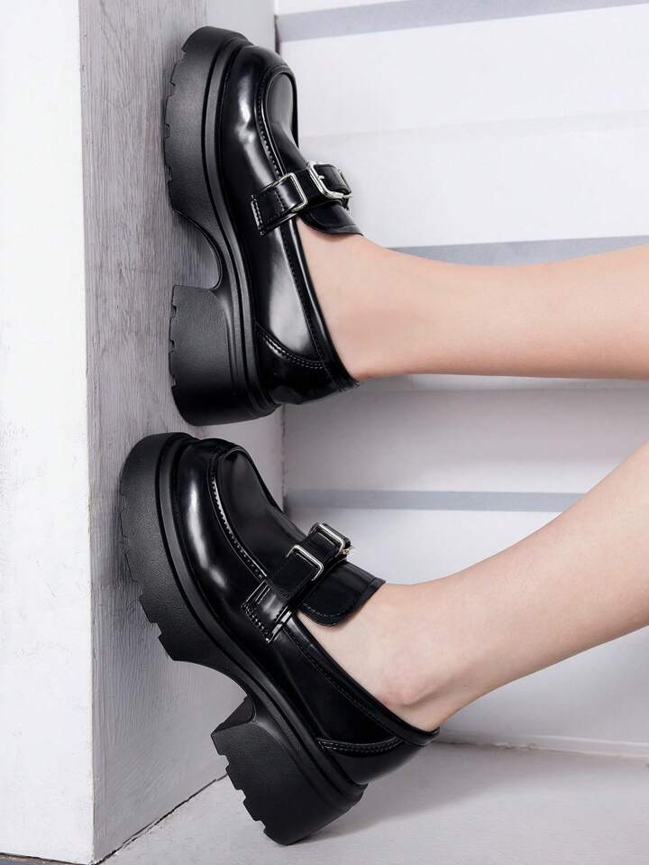 Sugerpunk Black British Style Women's Platform Wedge Loafers