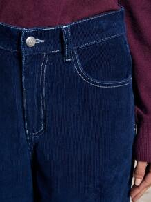 AiiRZ 复古风格阔腿灯芯绒裤高腰宽松喇叭裤喇叭裤复古 Y2K 秋冬时尚 - 藍色 - 查看 5