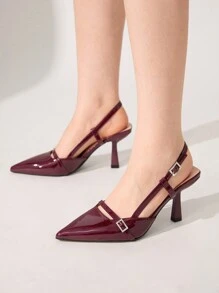 CUCCOO CHICEST 时尚女士高跟鞋，带仿珍珠和蝴蝶结装饰，舒适百搭，洛丽塔风格，情人节 - 酒紅色 - 查看 1