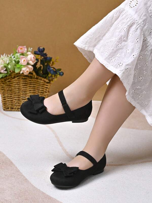 Girls' Suede-Like Bow Accent Flat Shoes, Comfortable & Versatile For Daily Wear
