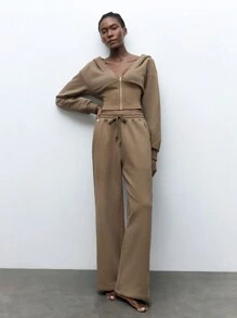 Maija 冬季新款都市现代收腰灰色优雅女式连帽衫，适合休闲、度假、派对、通勤、运动、家居服 - 藍色 - 查看 6