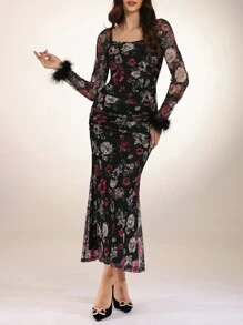 Modelyn Rochie de dama lunga din pene de curcan Rochii lungi de seara - Multicolor - Vizualizare 6