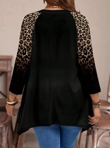 EMERY ROSE Casual Simple Full Leopard Print Plus Size T-Shirt