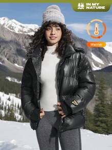 In My Nature Women Outdoor Sports Casual Urban Commute Super Warm Self-Heating Padded Coat, Shiny Black Winter Women Tops