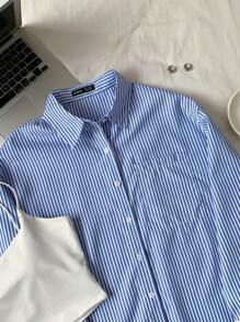 Comfortcana Long Sleeve Button-Up Striped Casual Shirt - Blue - View 3