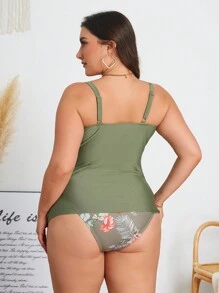 Swim Lushoire Plus Size Women Modest Print Tankini Bikini Split Tankini Set, Suitable For Beach Vacation Summer