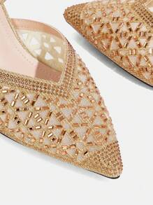 CUCCOO TILAWA Ladies' New Rhinestone Shiny Pointed Toe High Heel Slip-On Mules, Fashionable For Casual Party Or Evening Wear, Autumn/Spring Shoes Spring Break Easter Prom Heels - Gold - View 5