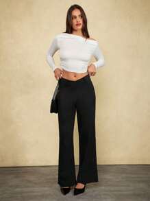 Forever 21 秋冬女士黑色直筒裤/V 型裤/低腰裤/修身裤/Y2K 服装/新年/夏季女装/商务休闲女装/度假/基本款/外出/优雅裤 - 黑色 - 查看 6