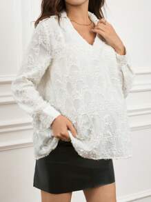 SHEIN Top casual de manga larga con cuello en V para mujeres embarazadas