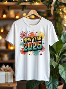 Manfinity VCAY Men 2025 Colorful Happy New Year Pattern T-Shirt Top - White - View 3