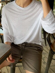 DAZY Men's Loose Solid Color All-Match Casual T-Shirt - White - View 5