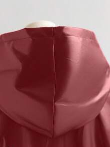 SHEIN EZwear 大码女式前拉链长袖口袋休闲连帽夹克 - 紅色 - 查看 6