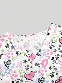 PopScrub Top de estampado de labios, flechas de amor y estrellas con cuello en V y manga corta, estilo de enfermera/médico, uniforme de examen/cirugía; Top de unicolor para peluquería de mascotas; Top de uniforme de nutricionista con múltiples bolsillos, blusa funcional de trabajo, prenda de mujer de moda, conjunto funcional de mujer para vacaciones, Día de San Valentín