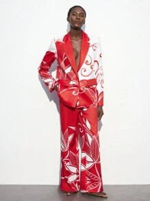 Maija White Floral Printed Red Women Blazer Jacket, Suitable For Spring/Summer Holidays,Festival - Red - View 8