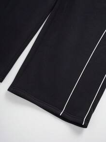 Men's Casual Loose Fit Straight Leg Sweatpants With Contrast Color Embroidered Panels, Thermal Lined, Suitable For Autumn/Winter