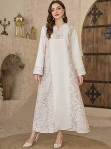 Al Najma Elegancki dubajski nadruk kontrastowy kolor arabski turecki długi szlafrok, odzież muzułmańska, skromny kaftan