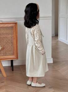 DAZY Young Girls' Wide Strap Button Casual Simple Dress - Beige - View 5