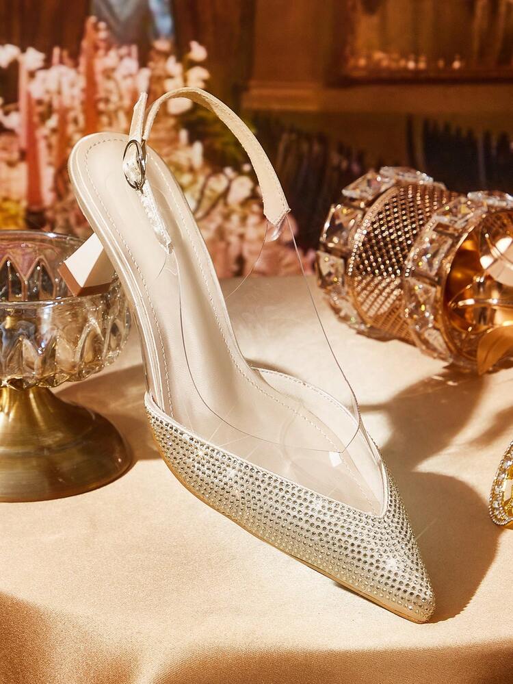 CUCCOO TILAWA Zapatos de tacón alto de punta cuadrada para mujer, con patrón hueco de rhinestone, de moda y cómodos, adecuados para primavera/otoño, uso diario, fiestas y ocasiones como el Día de San Valentín