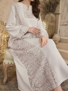 Al Najma Elegancki dubajski nadruk kontrastowy kolor arabski turecki długi szlafrok, odzież muzułmańska, skromny kaftan