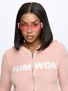 SUMWON WOMEN Fluffy Knit Cozy Zip Up Hoodie Athletic Workout Loungewear Casual Athleisure Winter Fall Comfy Cropped Sweatshirt With Logo - Dusty Pink - View 3