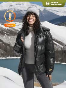 In My Nature Women Outdoor Sports Casual Urban Commute Super Warm Self-Heating Padded Coat, Shiny Black Winter Women Tops