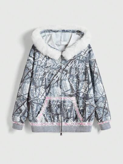 Kawaii sweat-shirt à capuche moelleux avec lacets et paillettes, style camouflage Y2K streetwear pour femmes