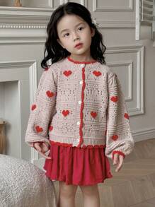 DAZY Young Girl Heart Graphic Crew Neck Long Sleeve Single Breasted Casual Cardigan, Autumn/Winter