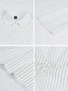 Chiquease Women's Button Front Long Sleeve Striped Casual Shirt,Long Sleeve Tops Fall Cloth For Women - White - View 8