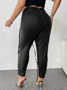 SHEIN CURVE+ Plus Size Women's Slim Fit Pants With Cross Tie Design, Suitable For Parties, Gatherings, Daily Leisure