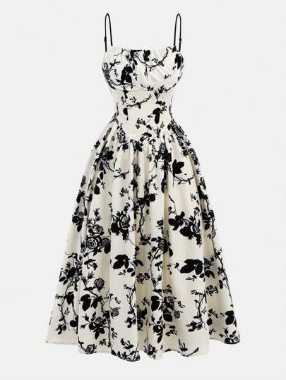 Girlism 少女杏色花朵印花连衣裙，文艺复兴风格连衣裙，夏季正式舞会礼服，婚礼宾客礼服