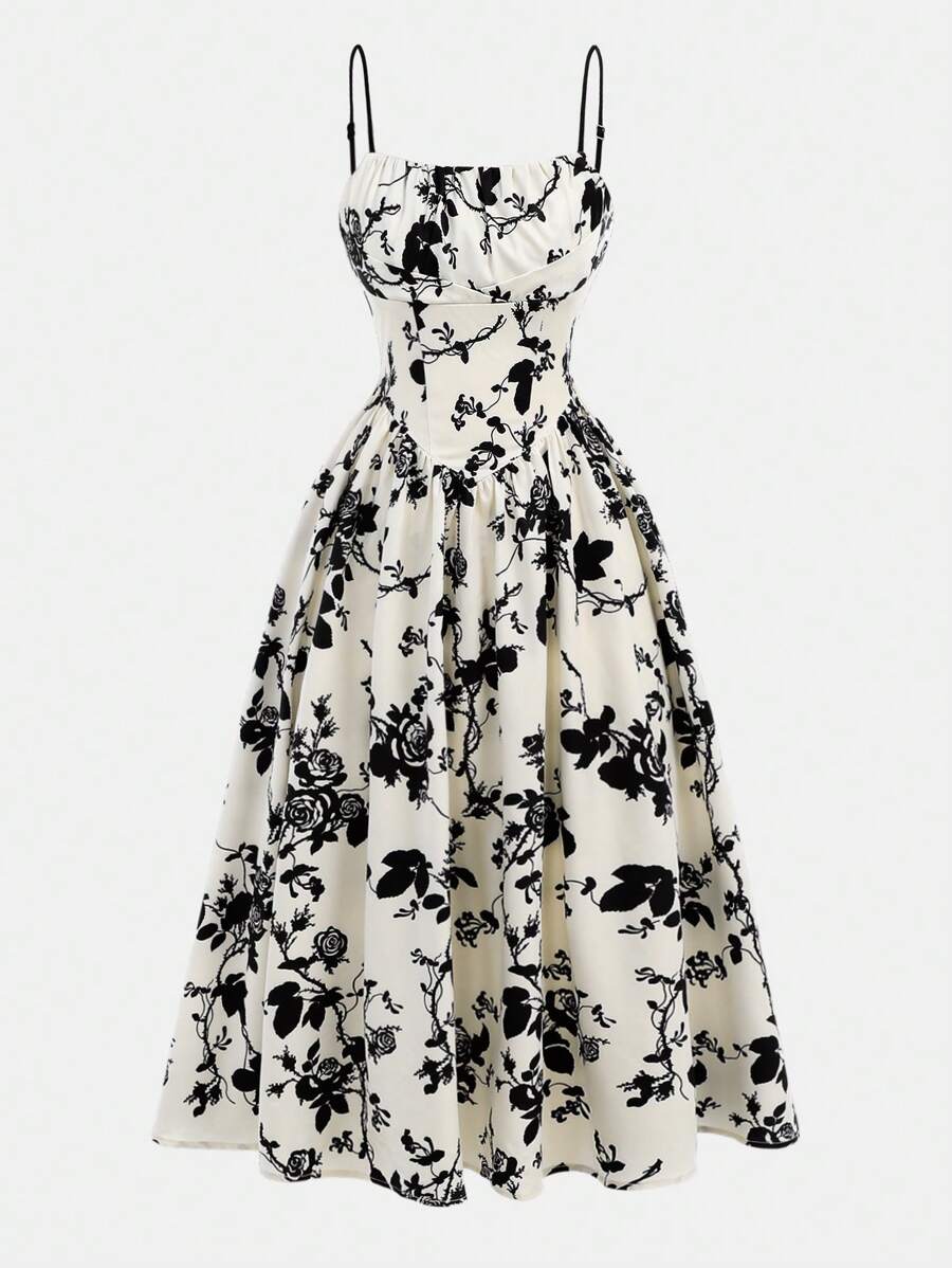 Girlism Tween Girl Apricot Flower Print Dress, Renaissance Dress, Summer Formal Prom Dress Wedding Guest Dress