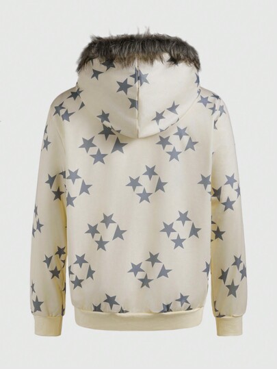 Street Life Sweat-shirt à capuche en polaire imprimé d'étoiles décontracté pour hommes, automne