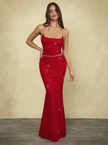 Forever 21 Winter Outfits For Women New Christmas Party Red Low Waist Bodycon Sequined Mesh Fishtail Skirt Holiday Party Skirt Birthday Outfits For Women Falda Party Skirt For Women Sexy Long Skirt Club Outfits Women Long Skirt For Women Bodycon Skirt Formal Skirt - Red - View 1