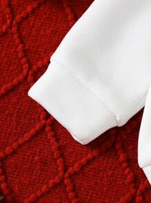 Toddler Boys' 2025 New Year Festival Letter Print Long Sleeve Fleece Crew Neck Sweatshirt, Baby Boy White Hoodie