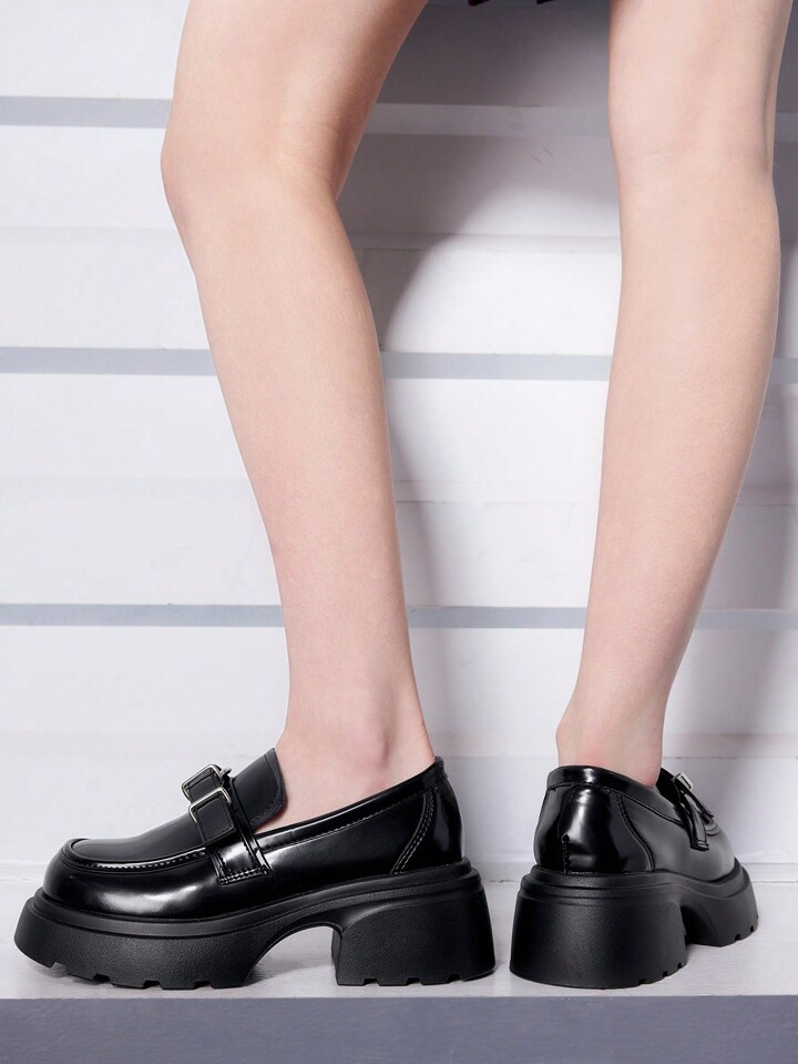 Sugerpunk Black British Style Women's Platform Wedge Loafers