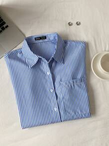 Comfortcana Long Sleeve Button-Up Striped Casual Shirt - Blue - View 4