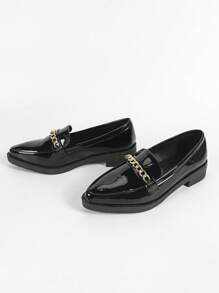 CUCCOO CURVES Women's Flat Mule Loafers Solid Black Pointed Toe Slip-On Shoes, All Season